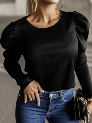 Chic Simplicity Long Sleeve Black Blouse
