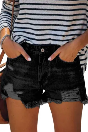 CHICZONE Womens Mid-High Waisted Ripped Denim Jean Shorts Cutoff Stretchy Summer Hot Short Pants