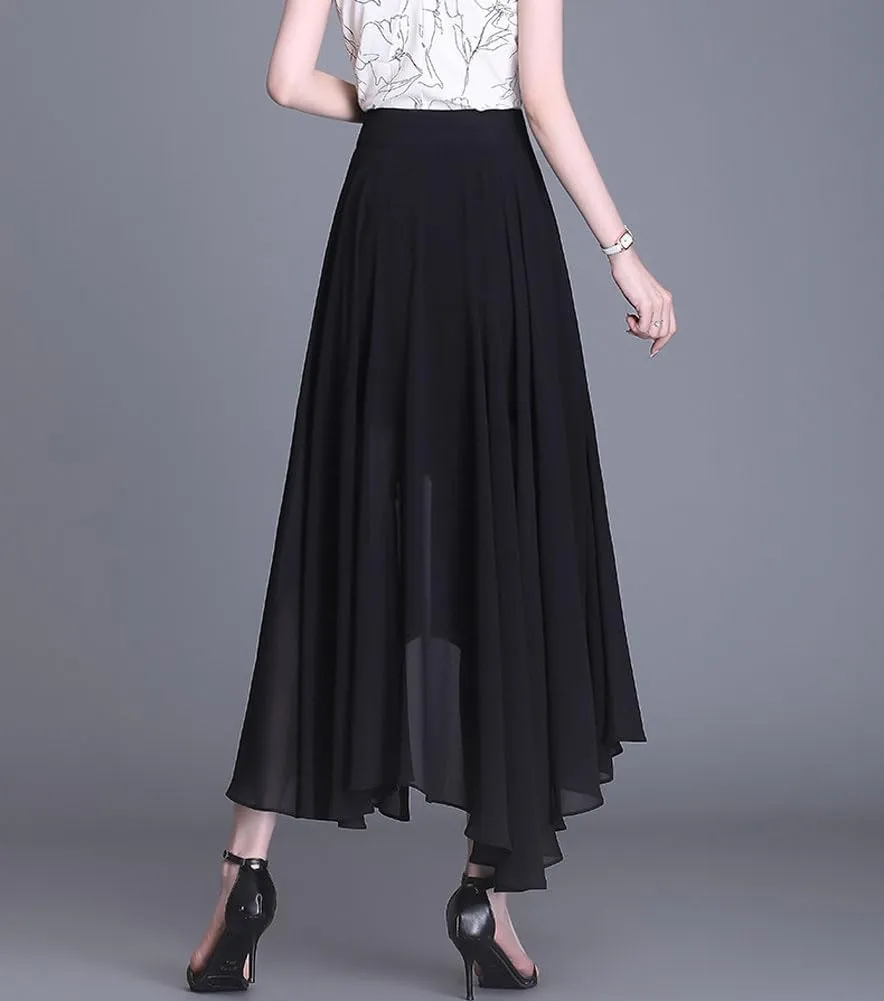 chouyatou Women's Elegant High Waisted Irregular Skirt Sexy Tie Knot Chiffon Midi Long Swing Skirt