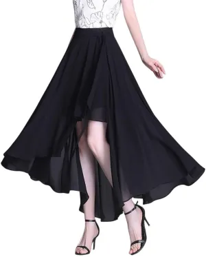 chouyatou Women's Elegant High Waisted Irregular Skirt Sexy Tie Knot Chiffon Midi Long Swing Skirt