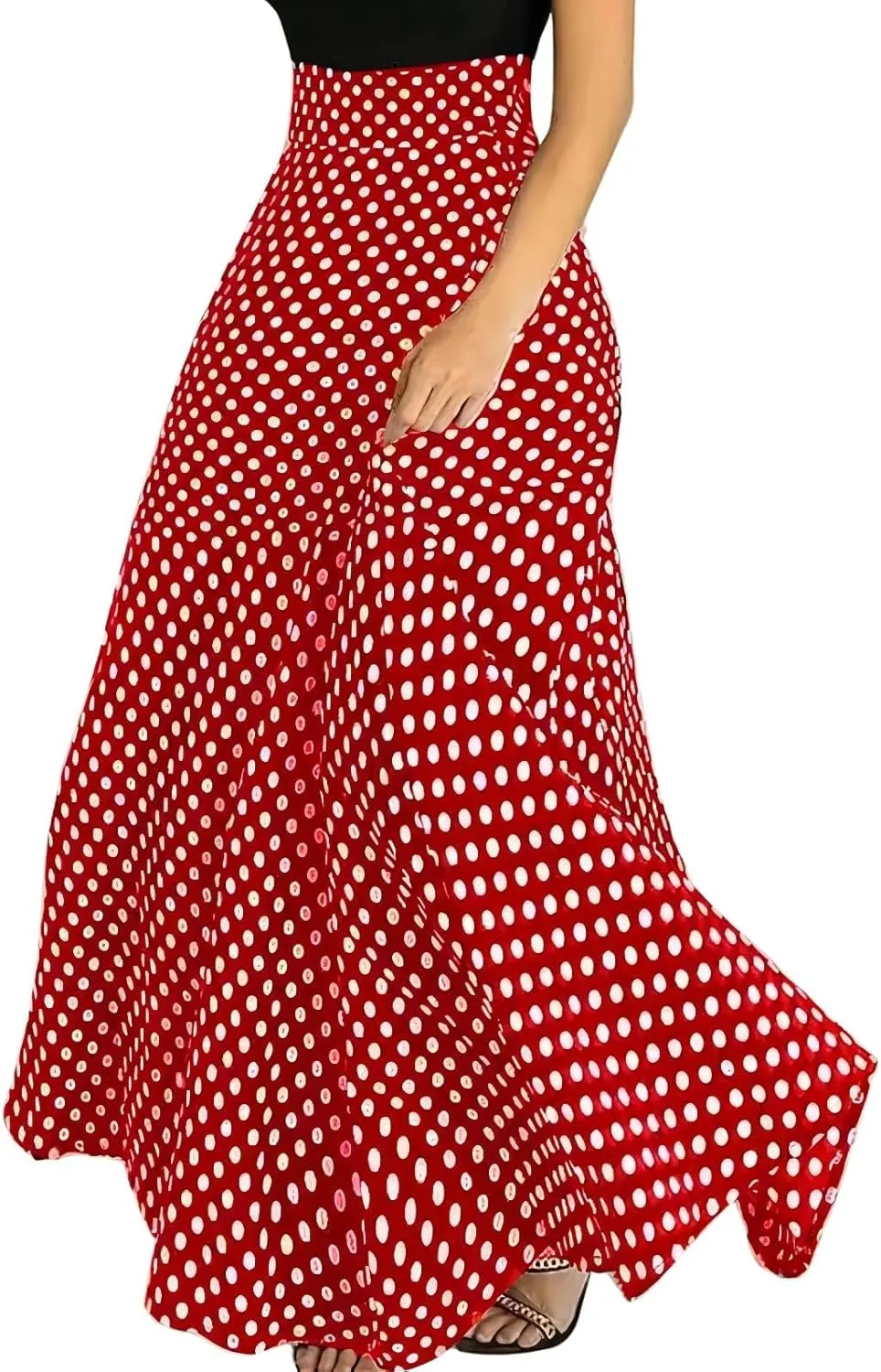 chouyatou Women's Elegant High Waisted Polka Dot A Line Pleated Swing Bohemian Maxi Skirt