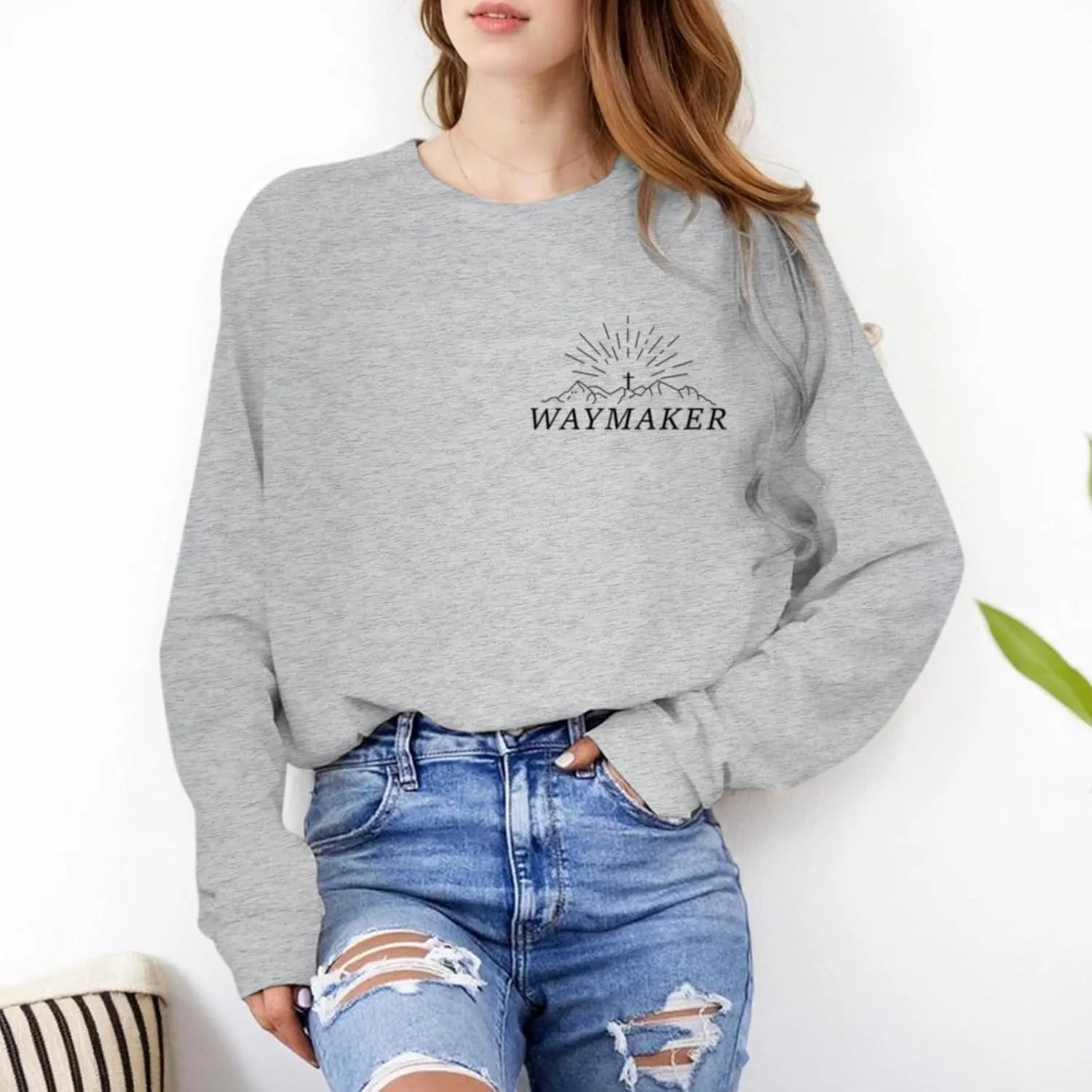 Christian Waymaker Sweatshirts For Women Religious Faith Sweatshirt Womens Graphic Soft Crewneck Long Sleeve Shirts