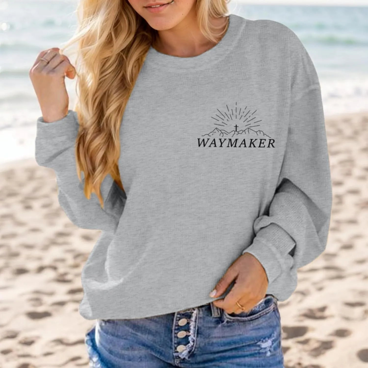 Christian Waymaker Sweatshirts For Women Religious Faith Sweatshirt Womens Graphic Soft Crewneck Long Sleeve Shirts
