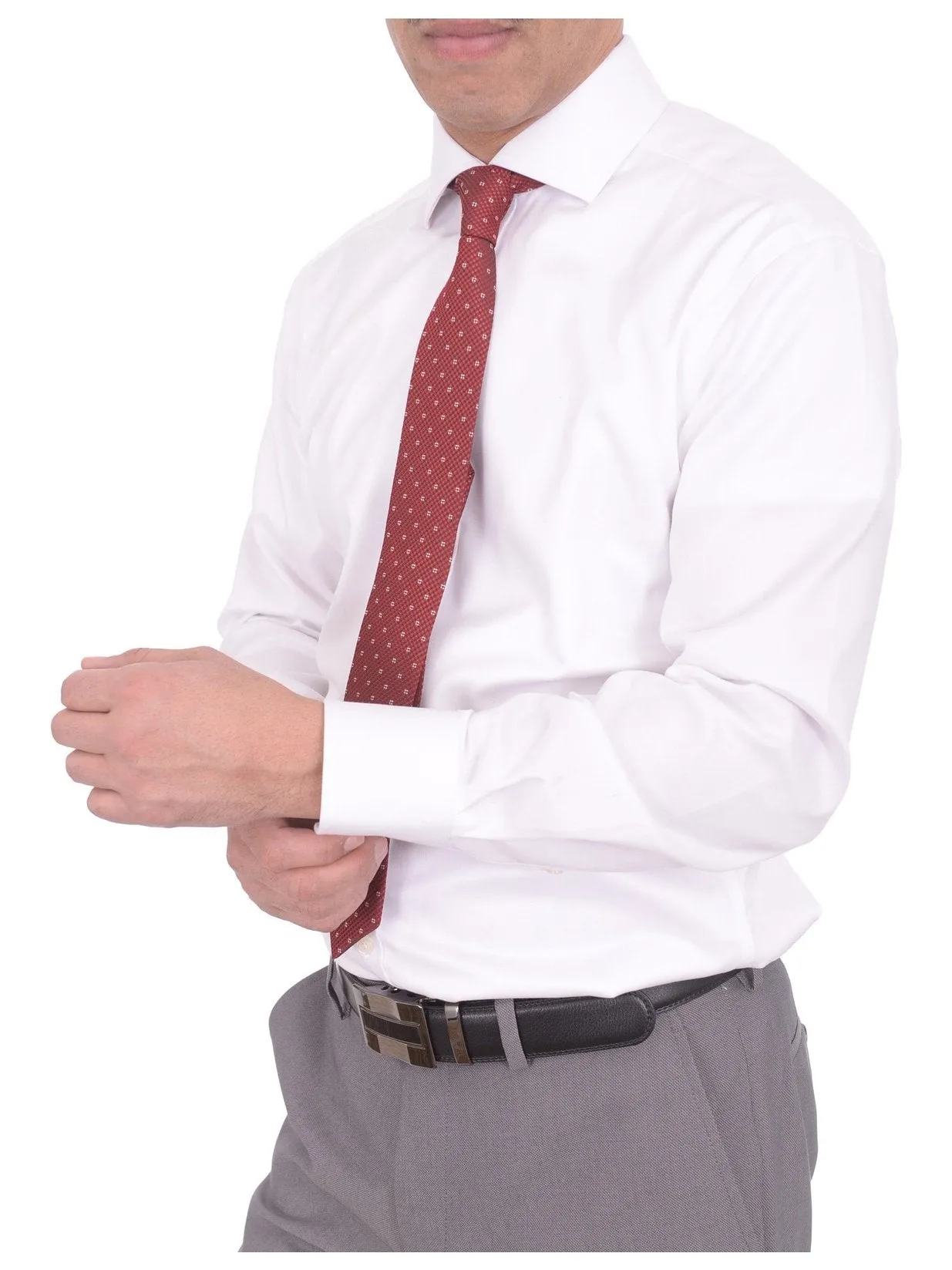 Christopher Morris Men's 100% Cotton Non-Iron White Slim Fit French Cuff Dress Shirt