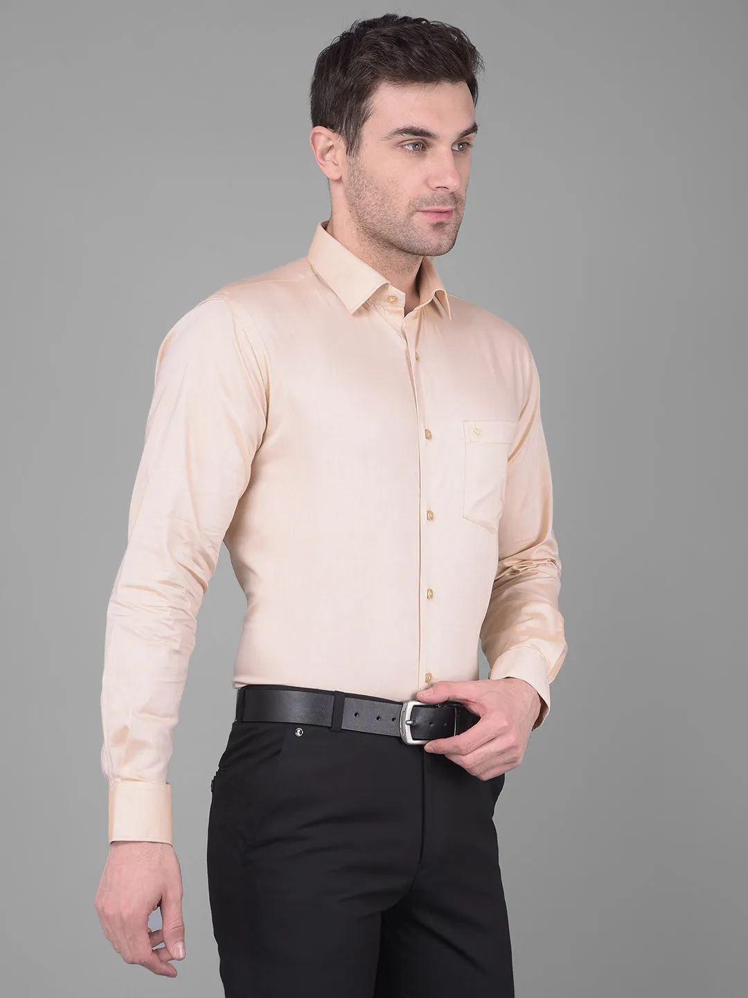 Cobb Solid Beige Smart Fit Formal Shirt