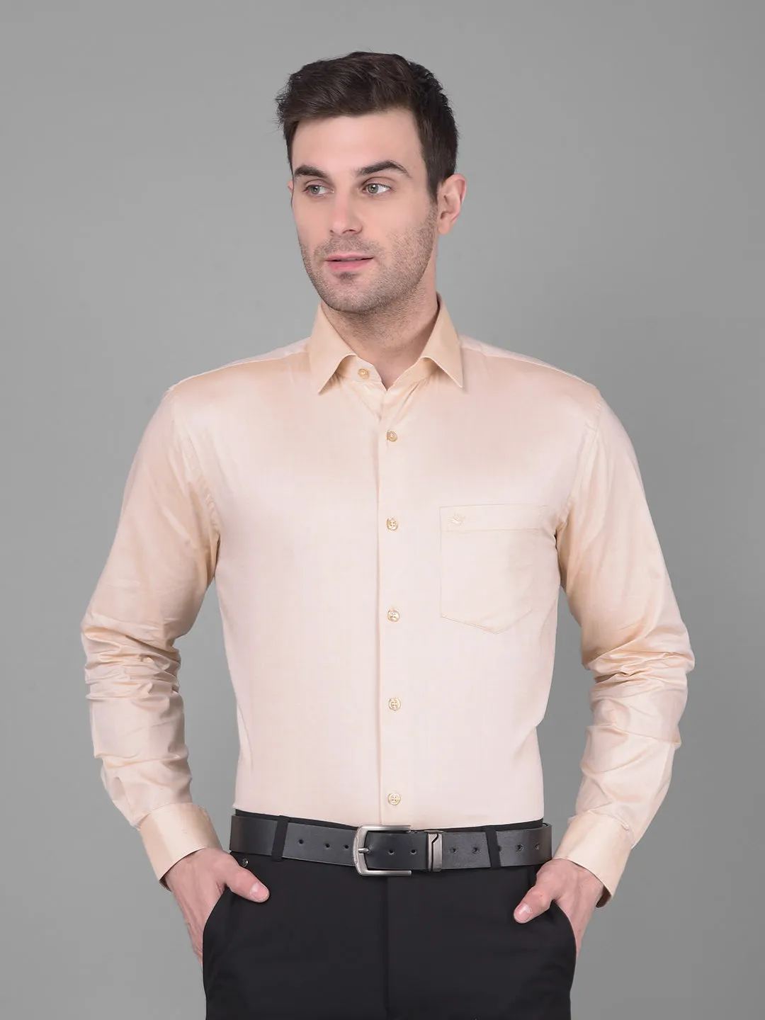 Cobb Solid Beige Smart Fit Formal Shirt