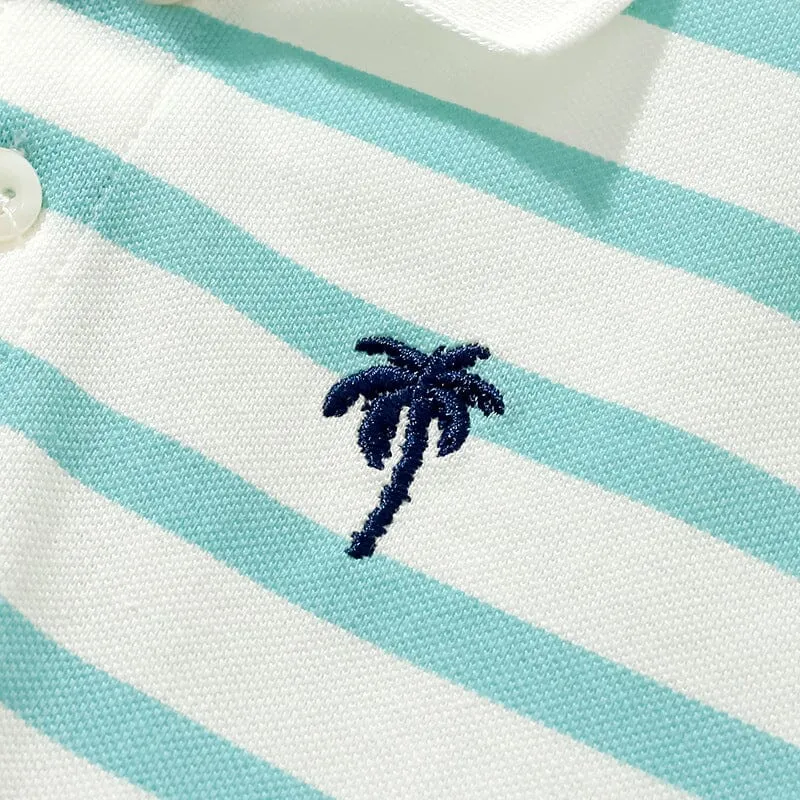 Coconut Tree Striped Polo Shirt