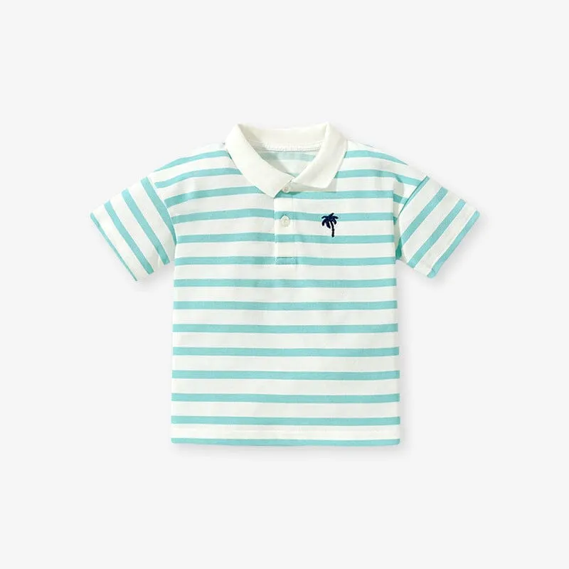 Coconut Tree Striped Polo Shirt