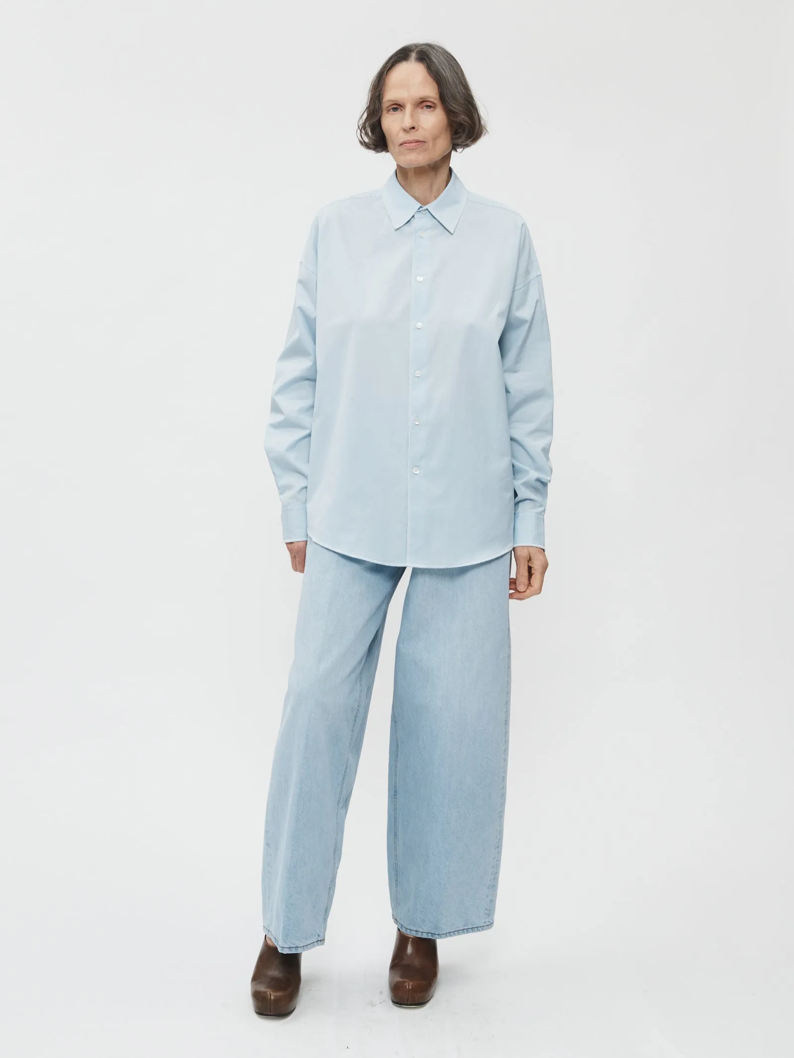 Contrast Overlock Uniform Shirt in Blue