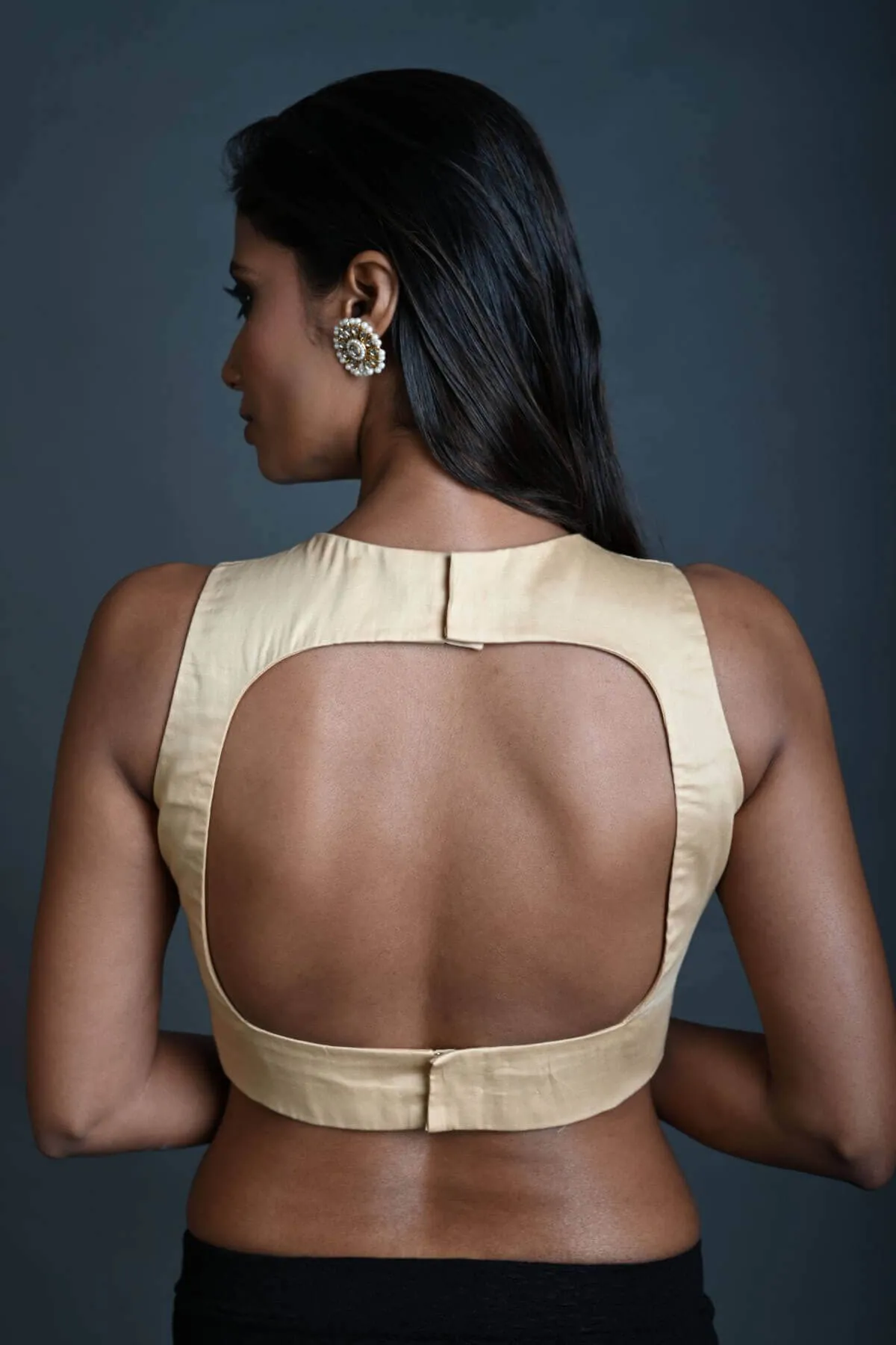 Cream Sleeveless Cotton Blouse with V Neckline