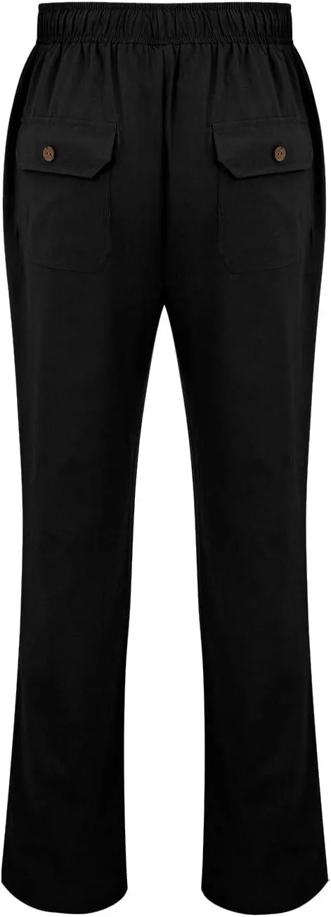 CRNTCEM Mens Casual Cotton Linen Pants Soft Comfy Outdoor Hiking Camping Pant Lightweight Solid Vacation Yoga Beach Pants
