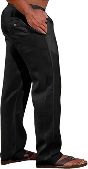 CRNTCEM Mens Casual Cotton Linen Pants Soft Comfy Outdoor Hiking Camping Pant Lightweight Solid Vacation Yoga Beach Pants