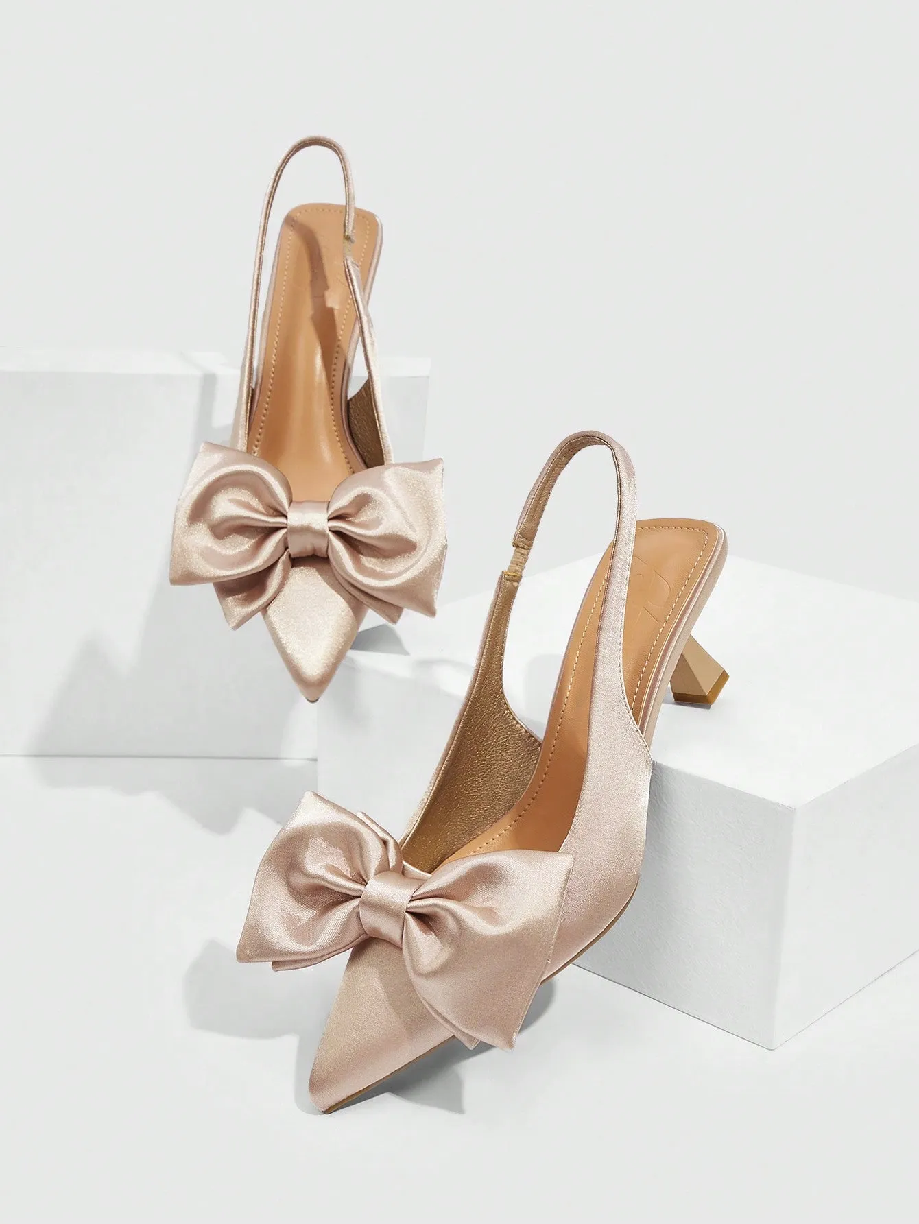 CUCCOO CHICEST Champagne Color Fashion High Heel Pumps With Large Bow For Women's Work, Date, Party, Wedding And Vacation