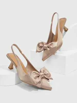 CUCCOO CHICEST Champagne Color Fashion High Heel Pumps With Large Bow For Women's Work, Date, Party, Wedding And Vacation