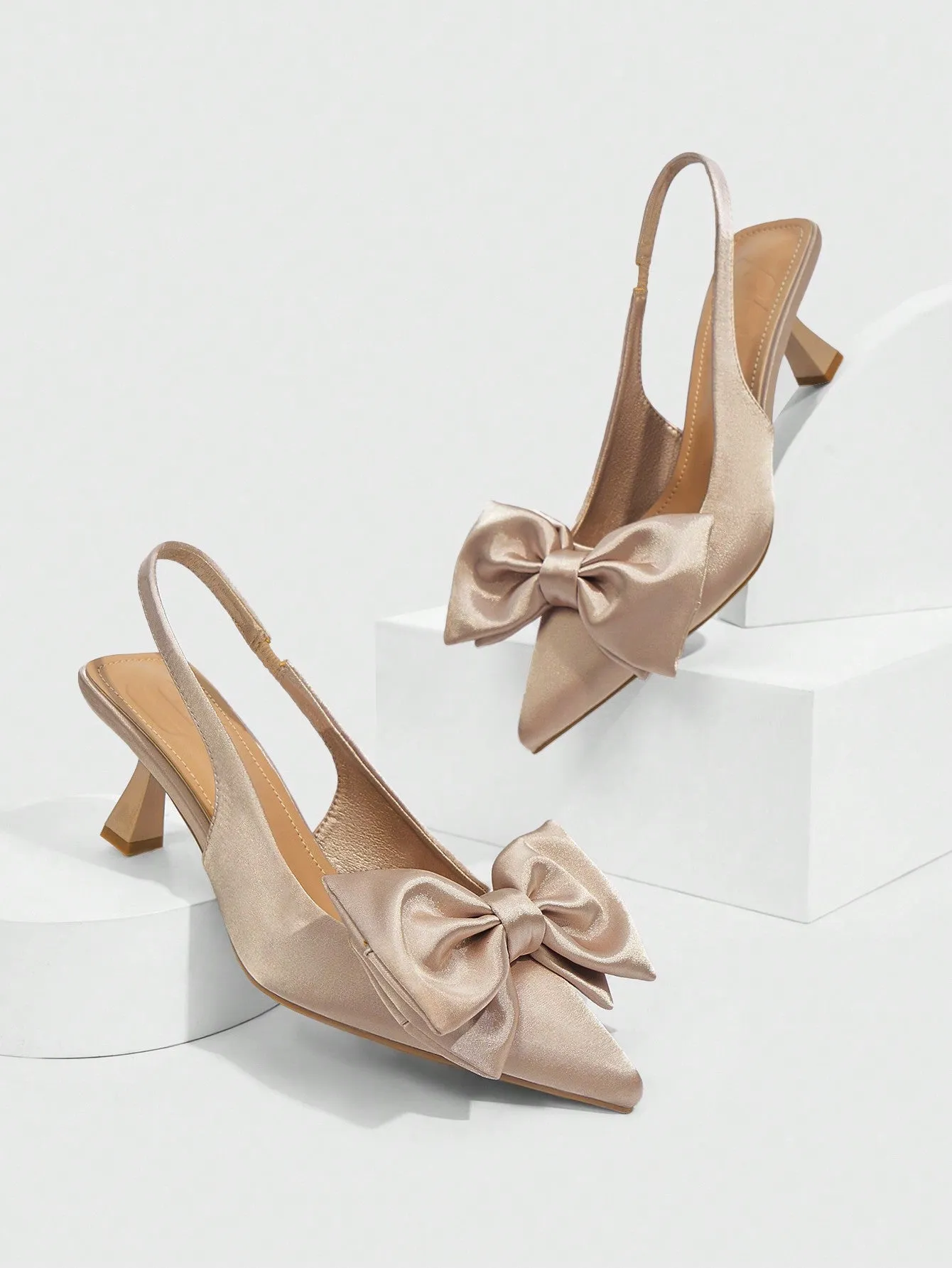 CUCCOO CHICEST Champagne Color Fashion High Heel Pumps With Large Bow For Women's Work, Date, Party, Wedding And Vacation