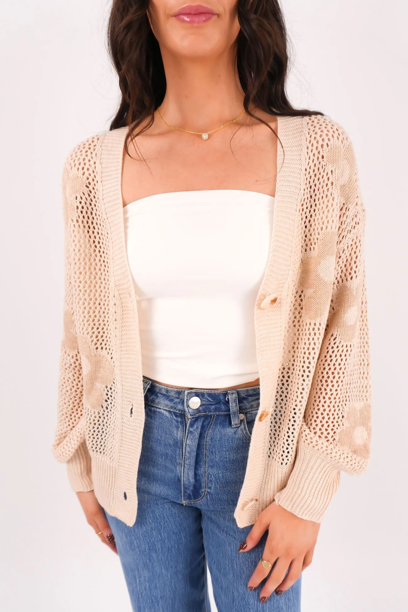 Danna Crochet Cardigan Beige