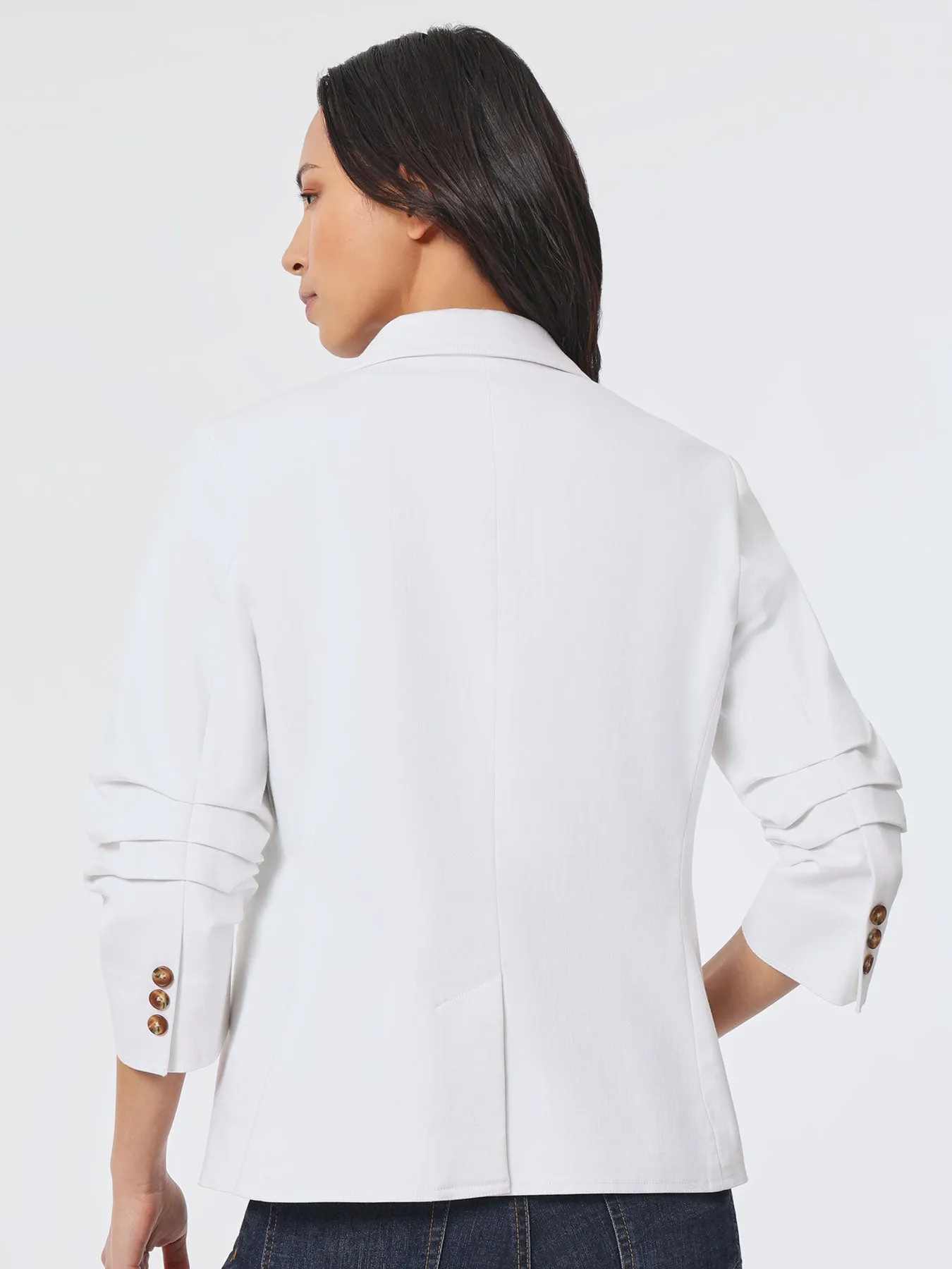 Denim Pleated Sleeve Blazer