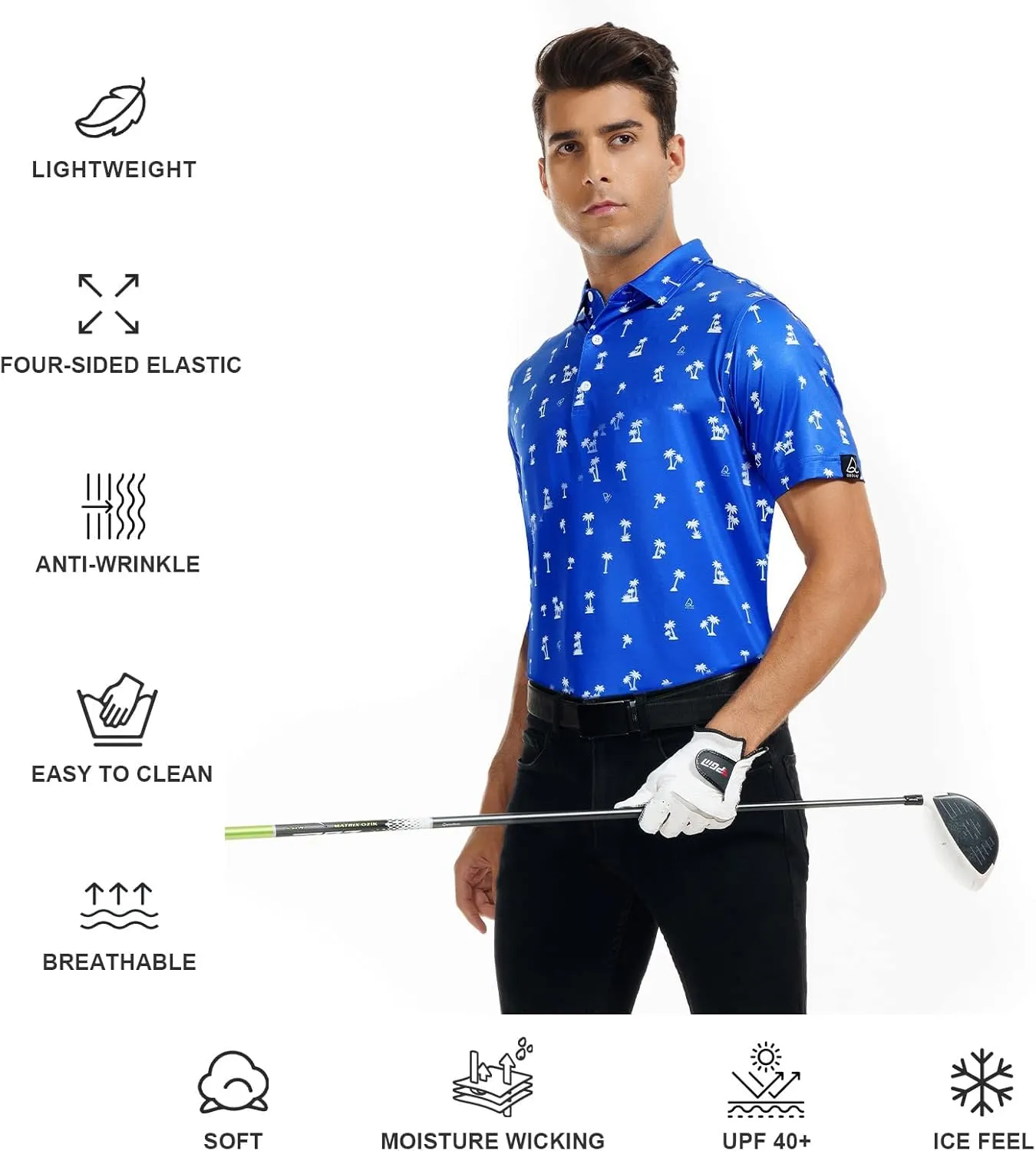 DEOLAX Mens Golf Shirt Fashion Prints Athletic Mens Polo Shirts Short Sleeve Classic Casual Dry Fit Soft Golf Shirts for Men