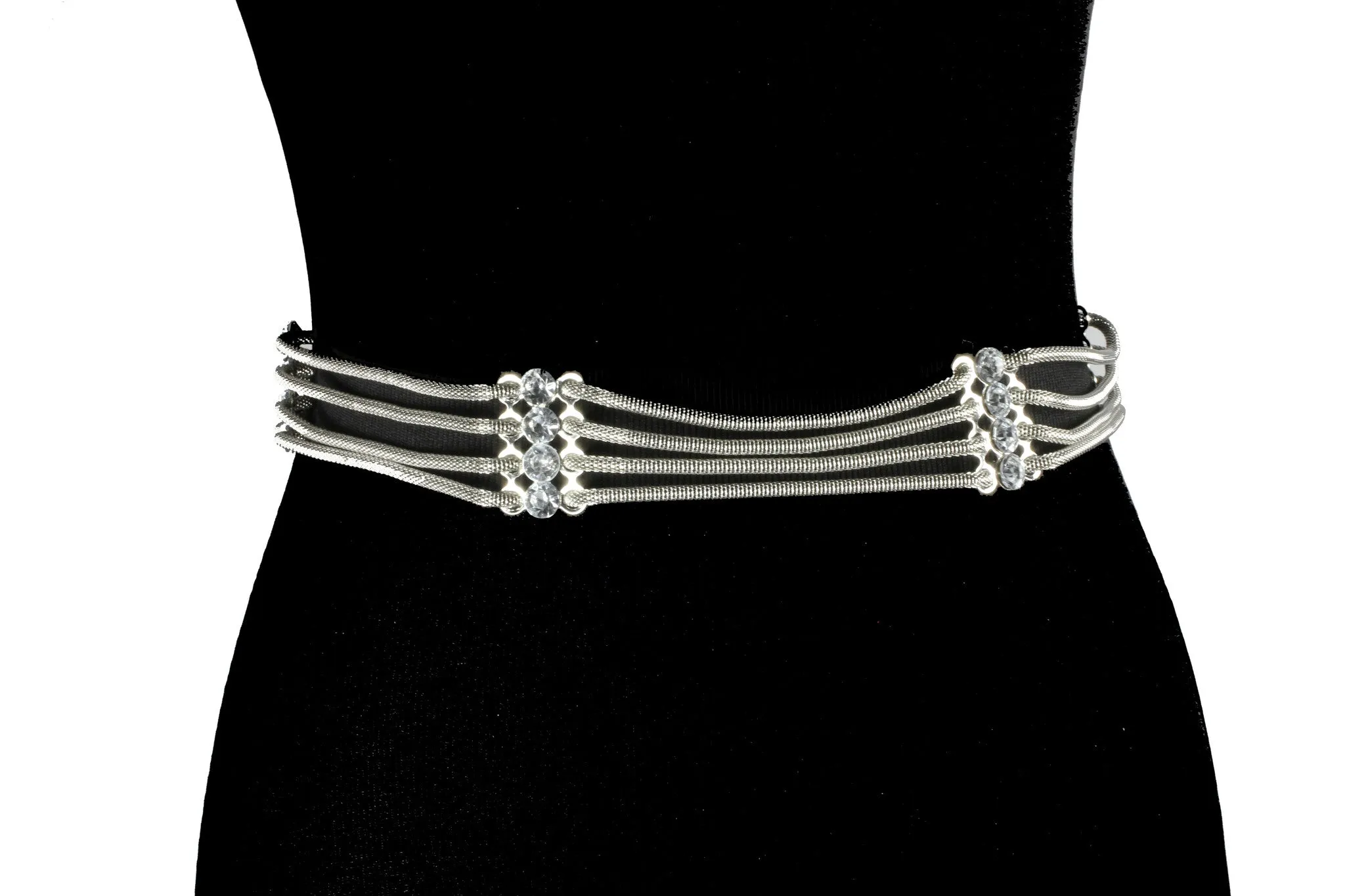 DF Chic Four Strands Chain W/Rhinestone Crystal Chain Belt