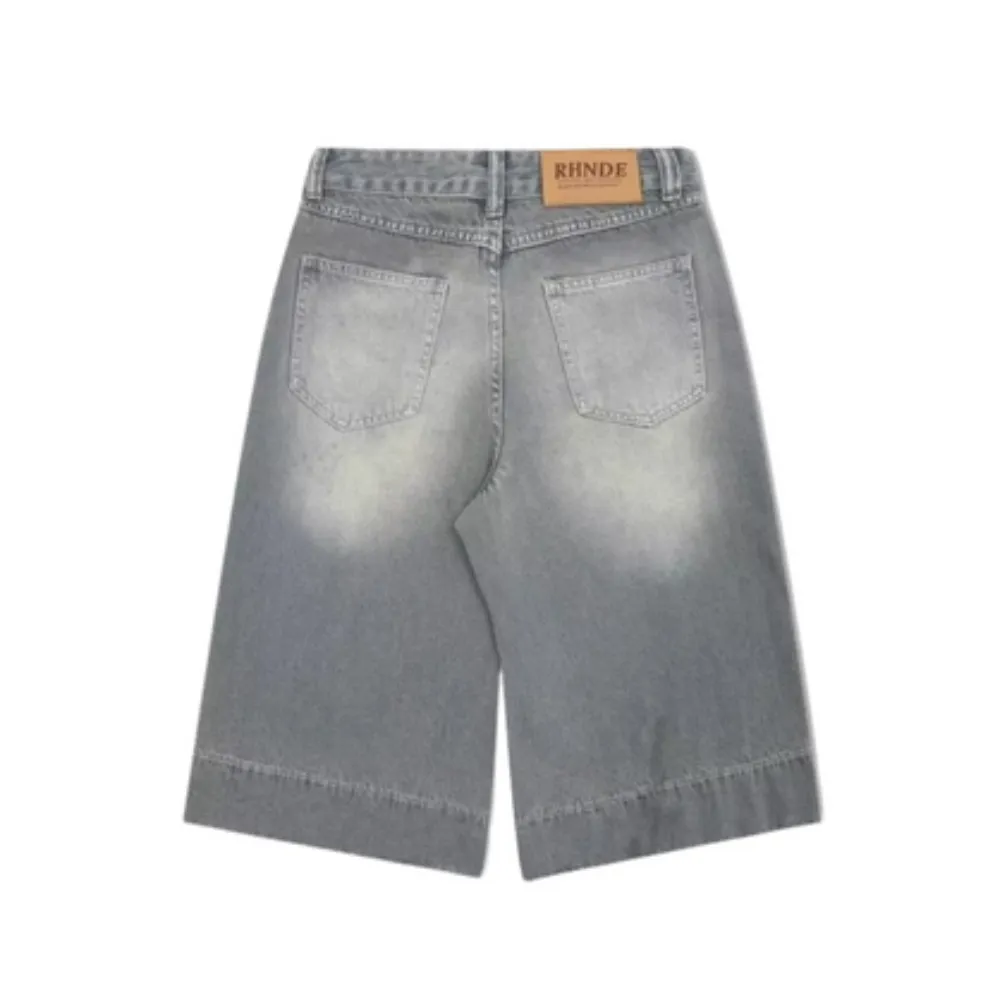 Distressed Whiskered Denim Shorts