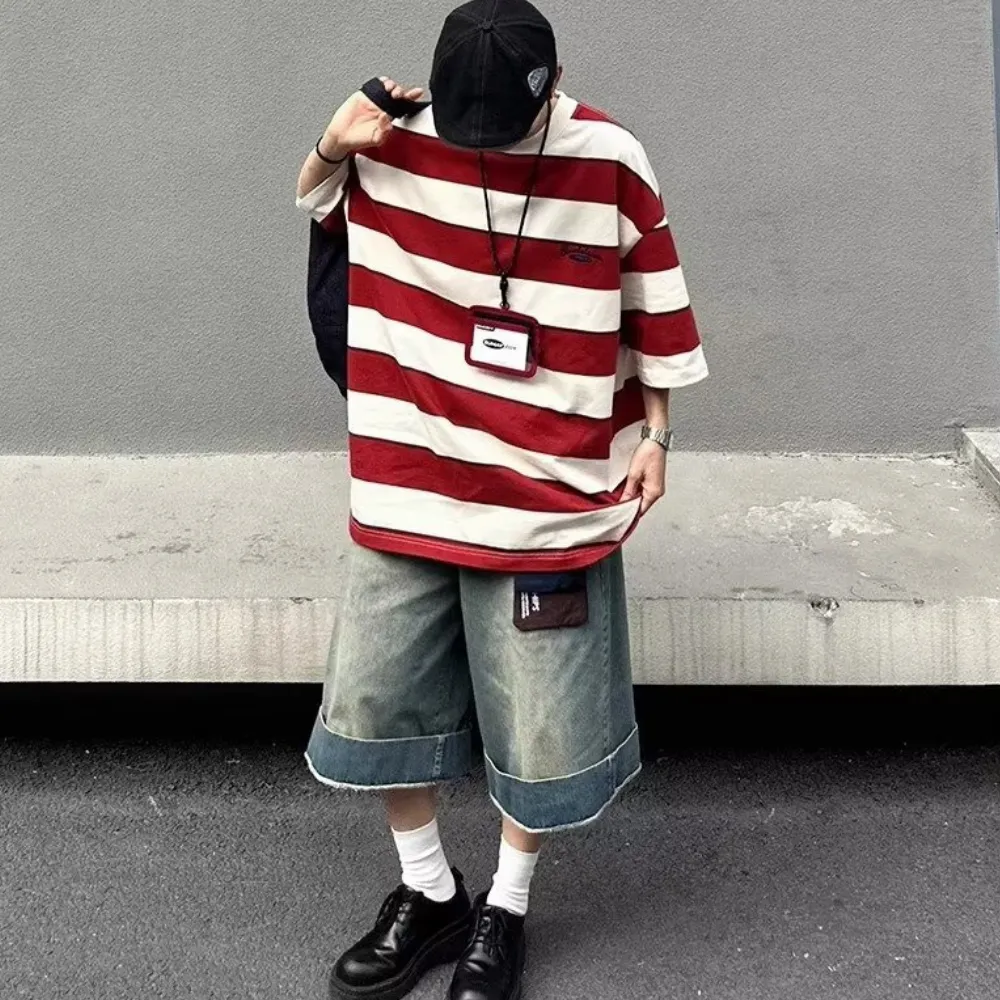 Distressed Whiskered Denim Shorts