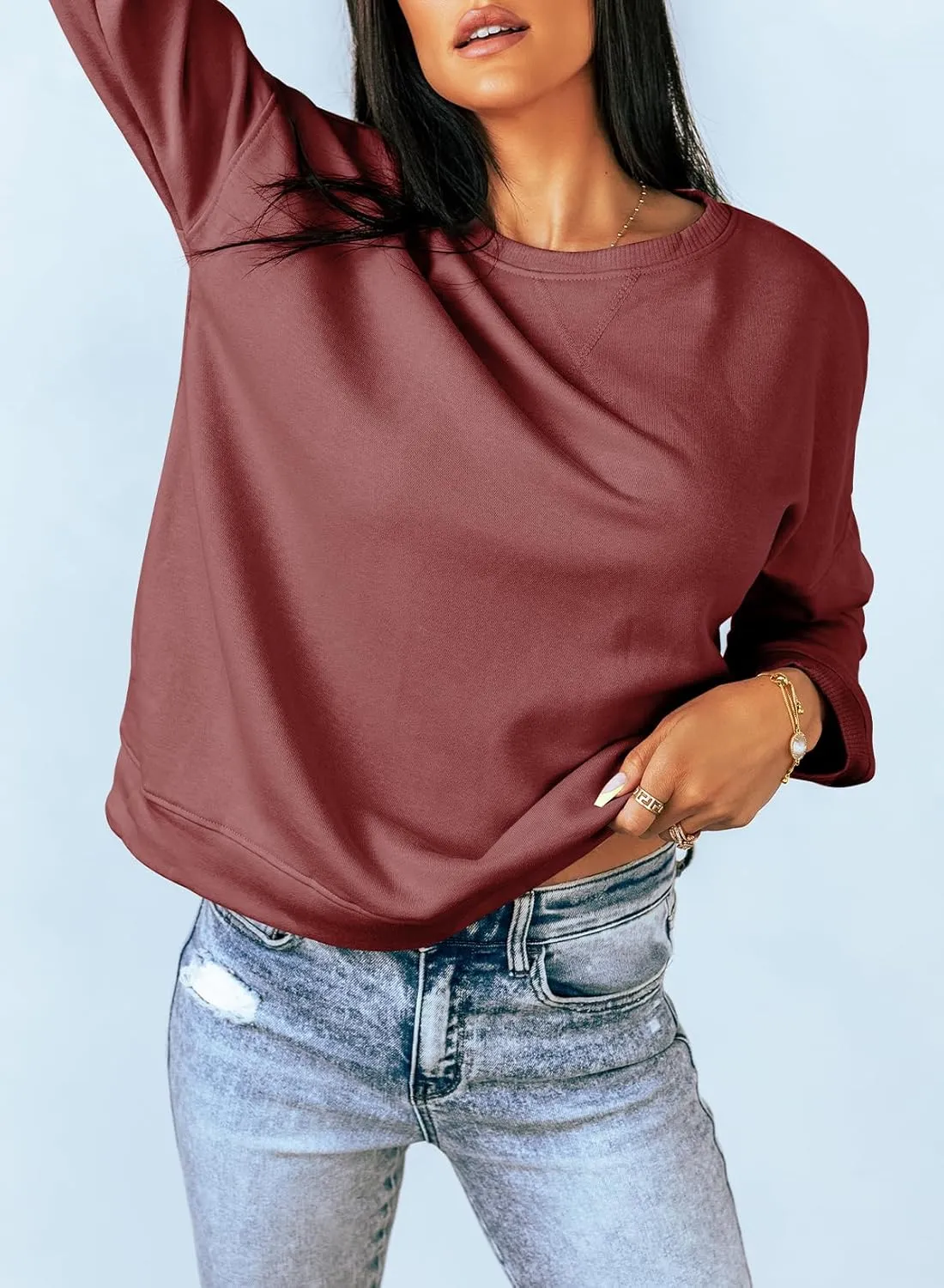 Dokotoo Women's Casual Crew Neck Sweatshirt Loose Soft Long Sleeve Pullover Tops