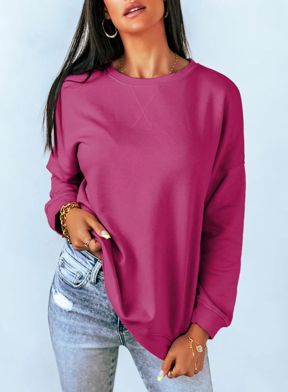 Dokotoo Women's Casual Crew Neck Sweatshirt Loose Soft Long Sleeve Pullover Tops
