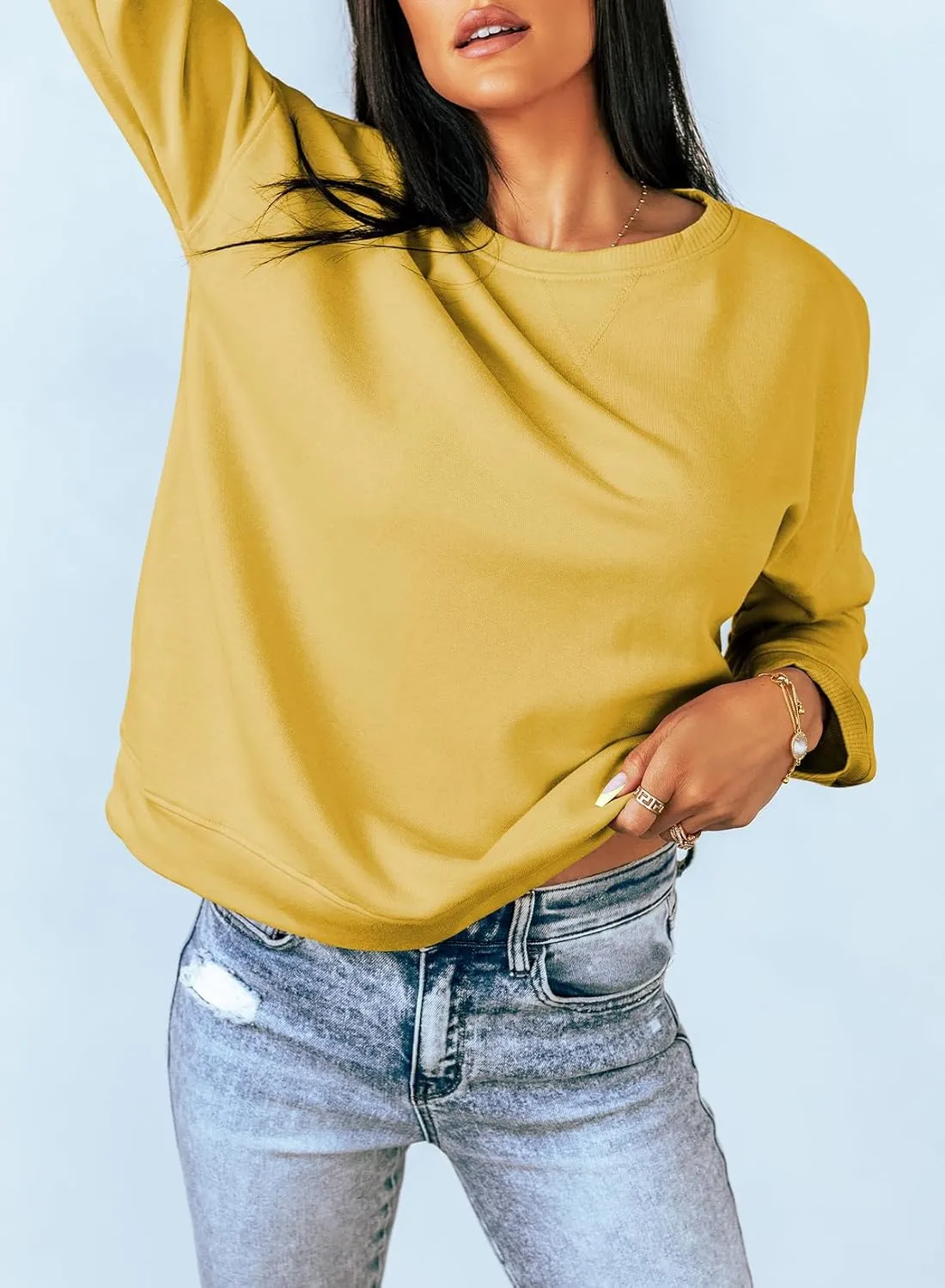 Dokotoo Women's Casual Crew Neck Sweatshirt Loose Soft Long Sleeve Pullover Tops