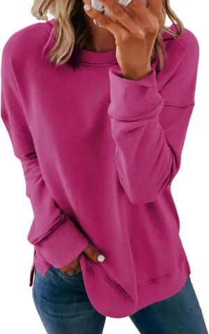 Dokotoo Women's Casual Crew Neck Sweatshirt Loose Soft Long Sleeve Pullover Tops