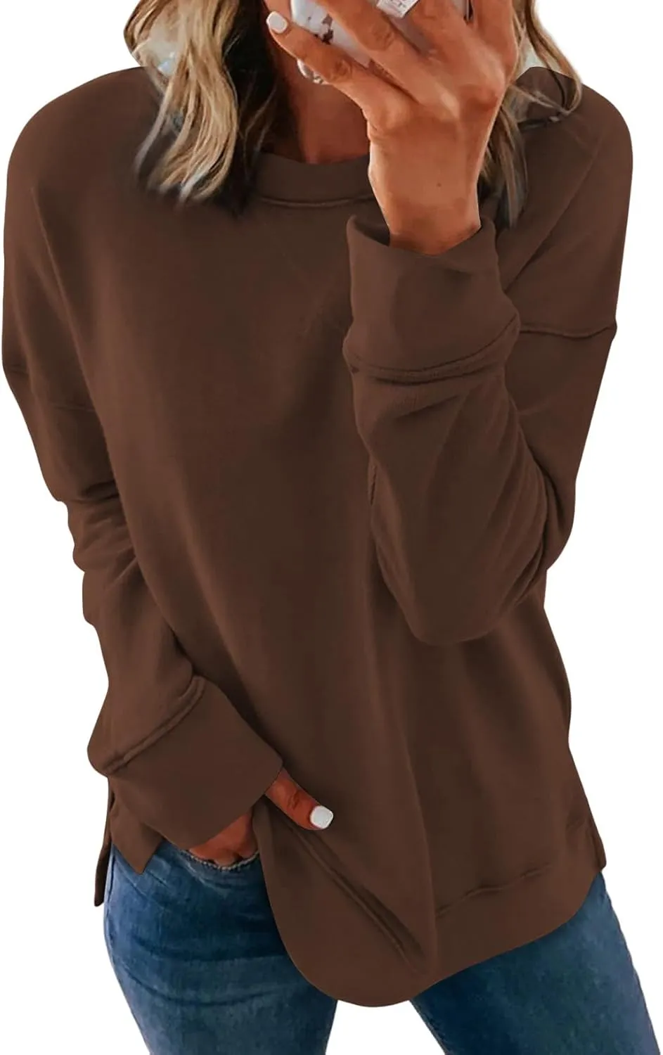 Dokotoo Women's Casual Crew Neck Sweatshirt Loose Soft Long Sleeve Pullover Tops