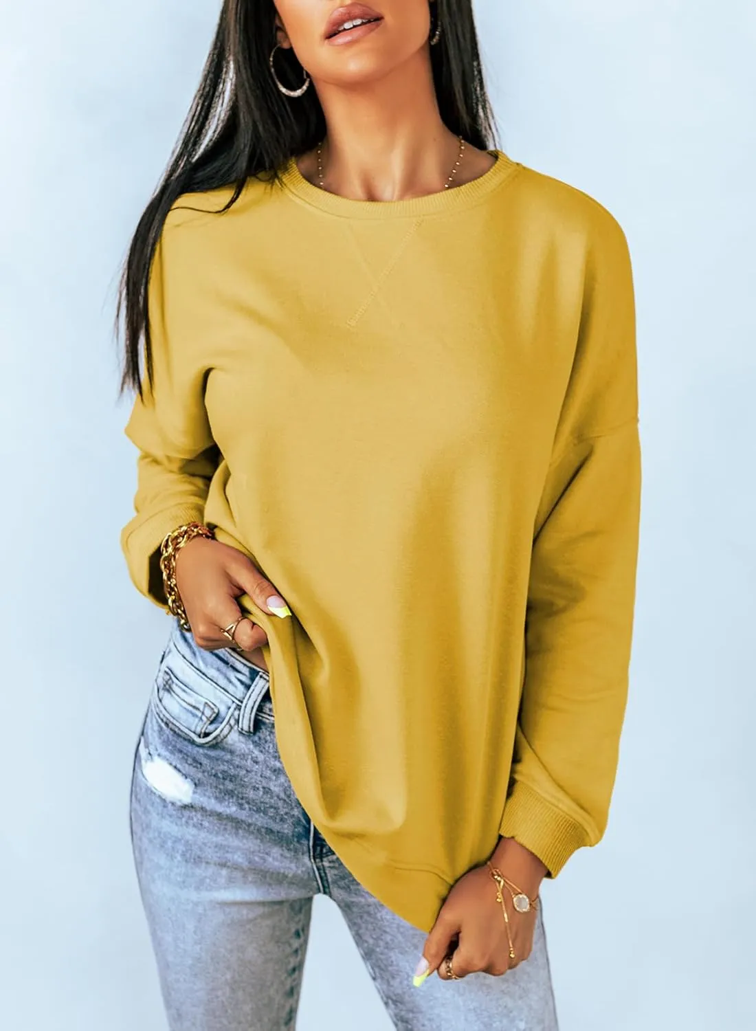 Dokotoo Women's Casual Crew Neck Sweatshirt Loose Soft Long Sleeve Pullover Tops