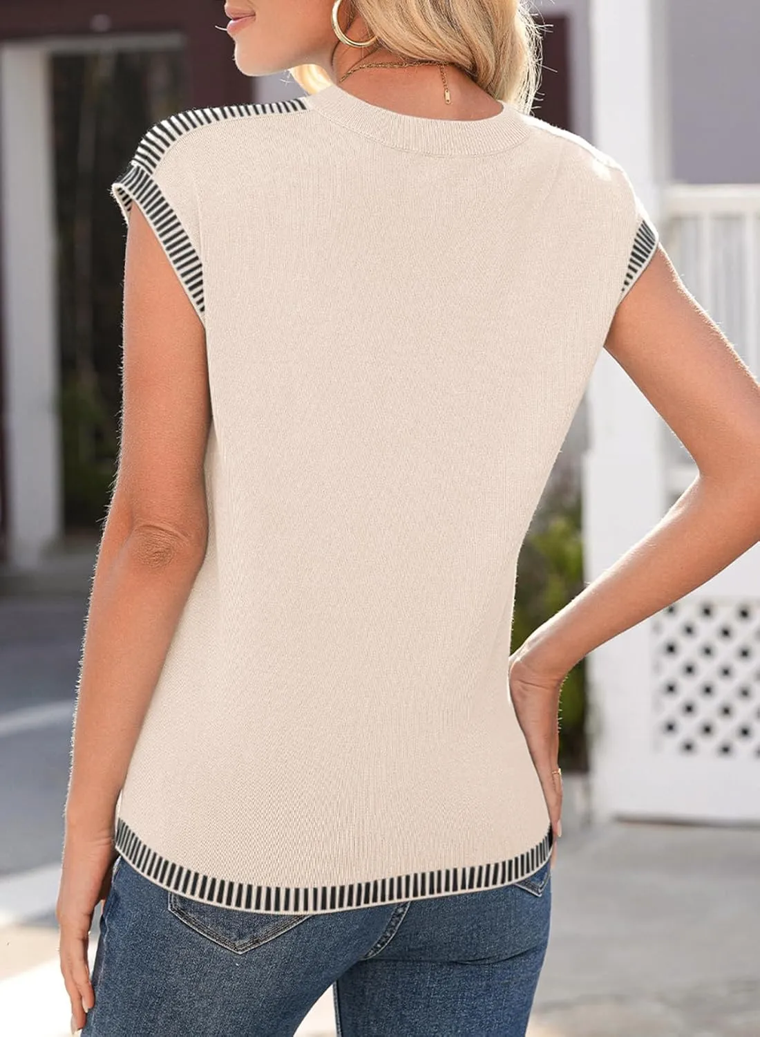 Dokotoo Womens Summer Cap Sleeve Tops 2025 Crewneck Sweater Vest Casual Knit Lightweight Sweater Pullover Trendy Tank Shirts