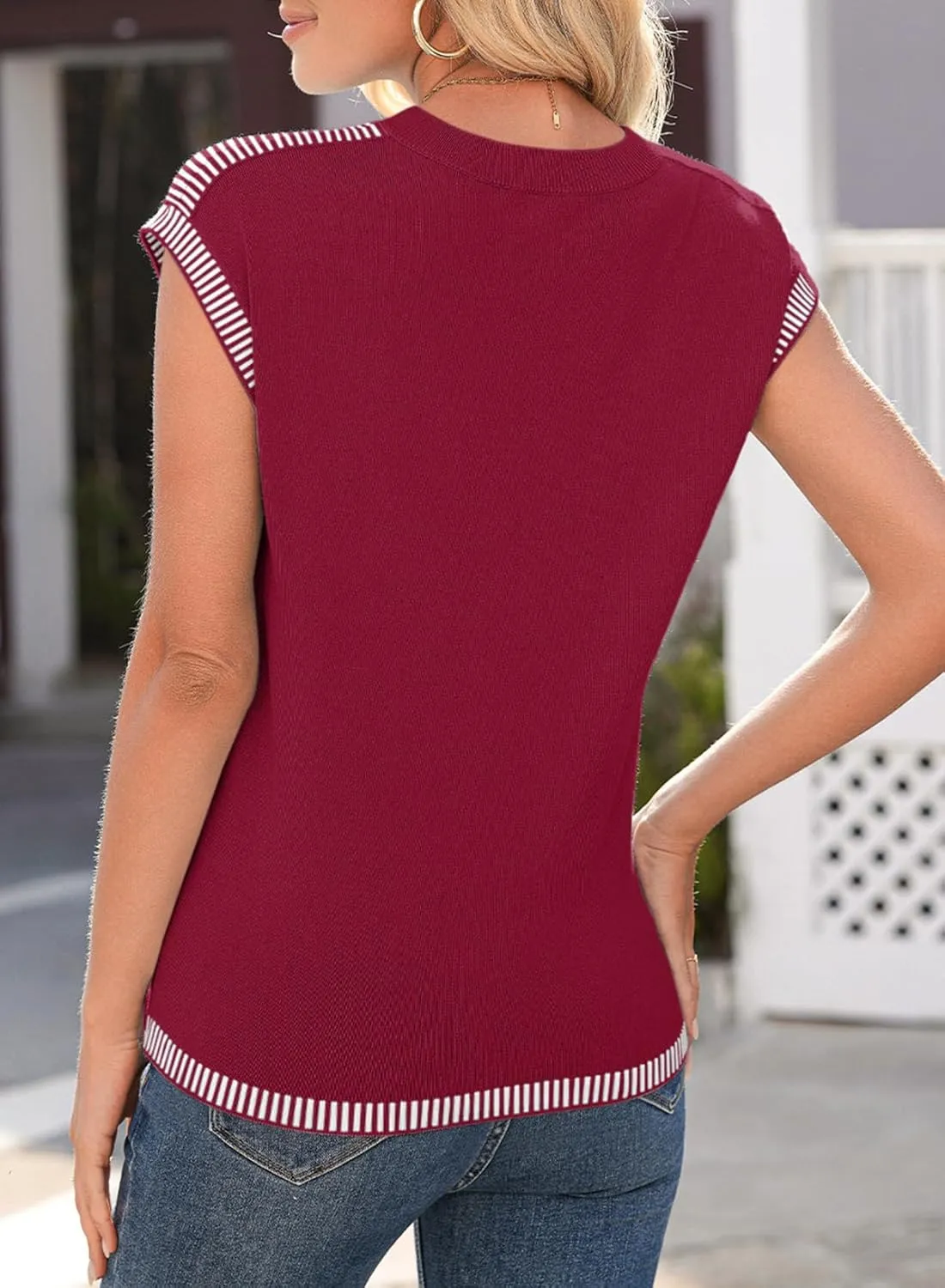 Dokotoo Womens Summer Cap Sleeve Tops 2025 Crewneck Sweater Vest Casual Knit Lightweight Sweater Pullover Trendy Tank Shirts