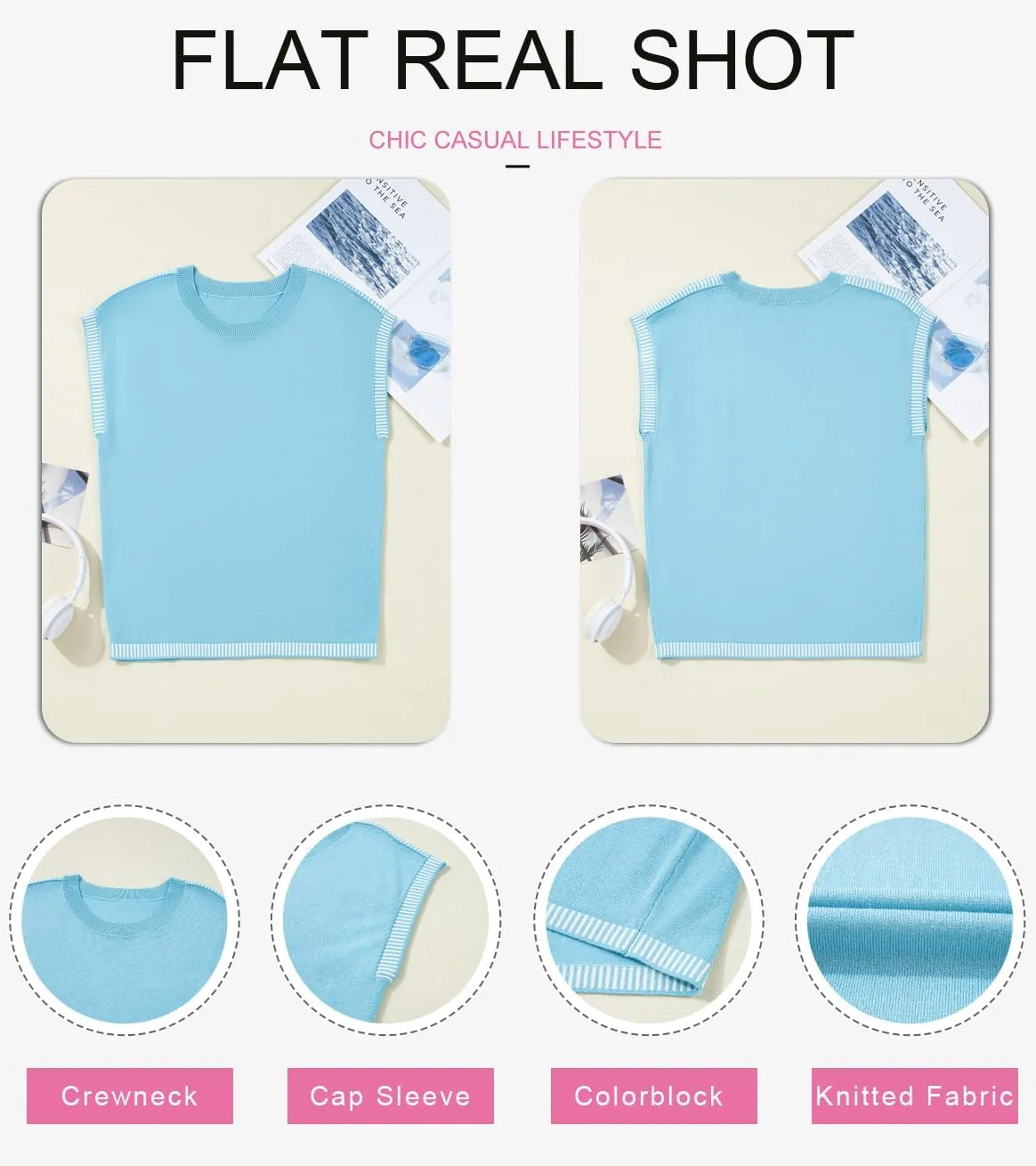 Dokotoo Womens Summer Cap Sleeve Tops 2025 Crewneck Sweater Vest Casual Knit Lightweight Sweater Pullover Trendy Tank Shirts