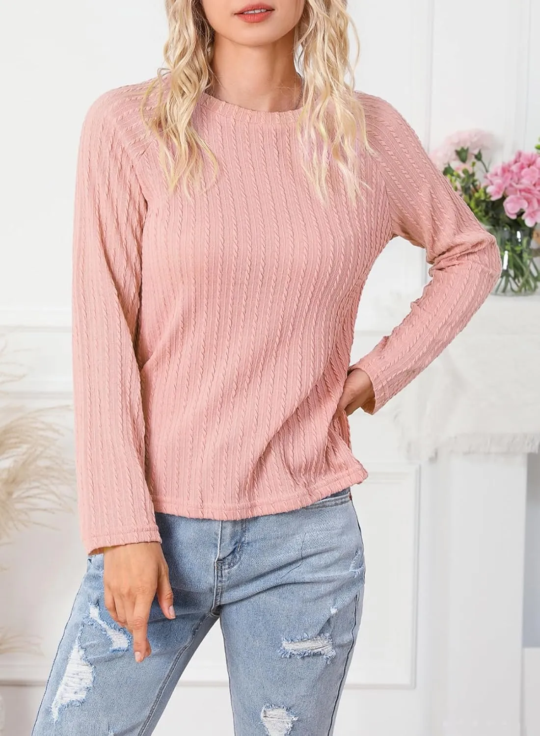 Dokotoo Womens Tops Long Sleeve Lightweight Shirts 2025 Spring Fashion Trendy Tops Crewneck Casual Knit Basic Tee