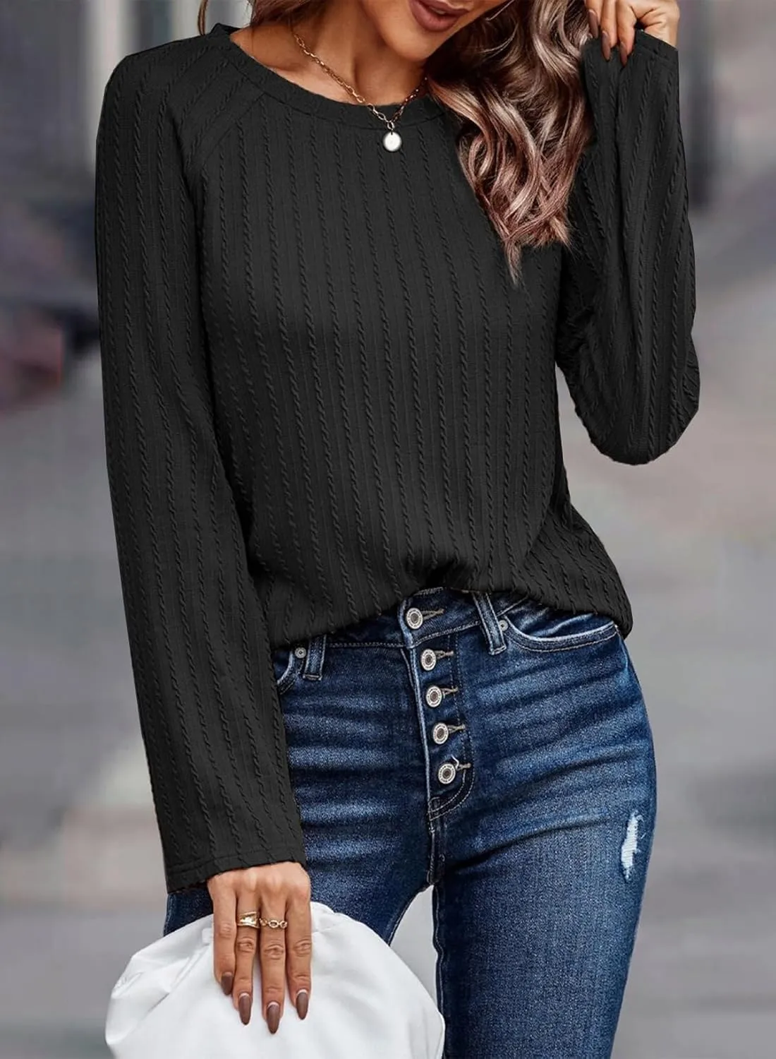 Dokotoo Womens Tops Long Sleeve Lightweight Shirts 2025 Spring Fashion Trendy Tops Crewneck Casual Knit Basic Tee