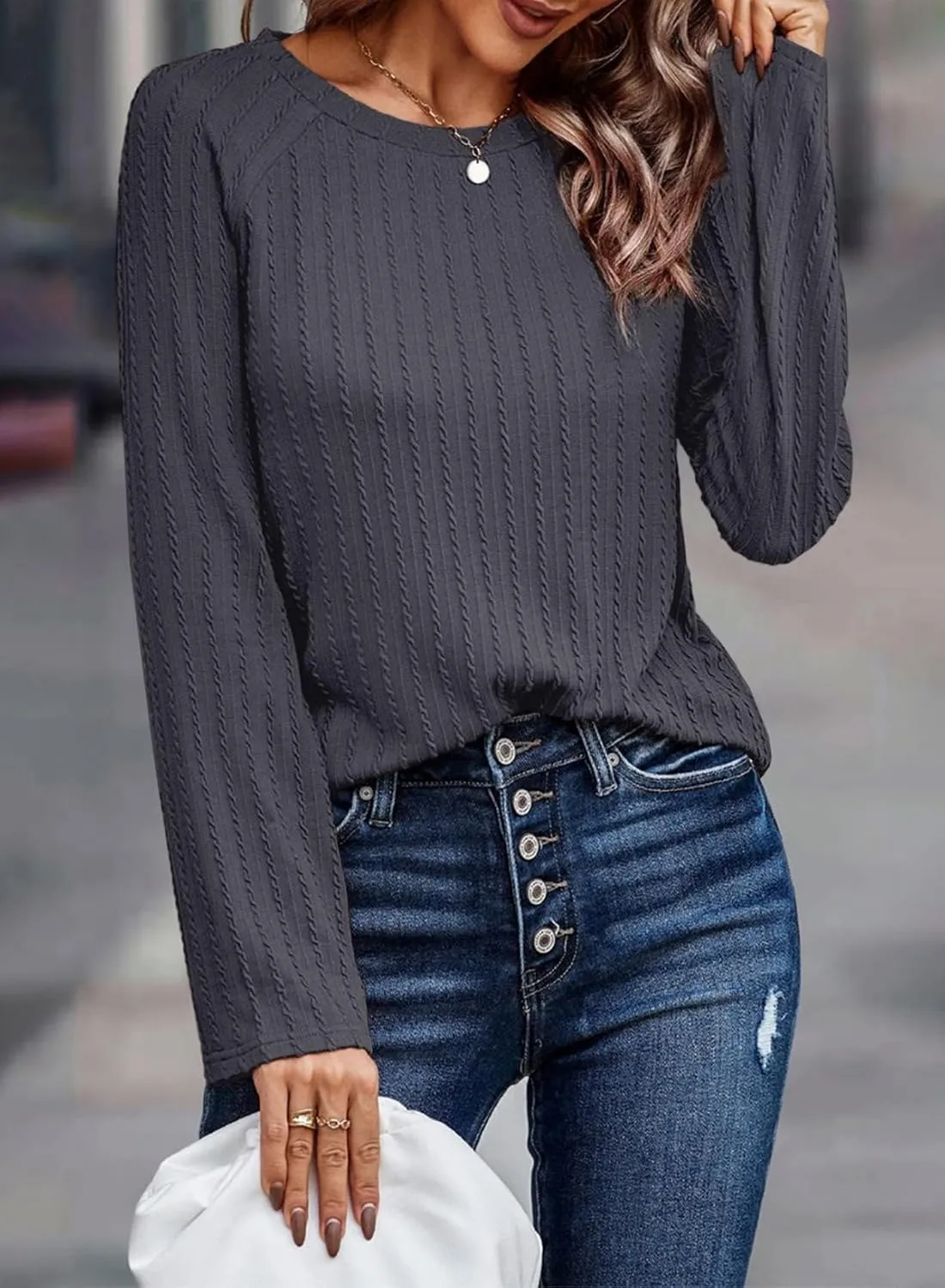 Dokotoo Womens Tops Long Sleeve Lightweight Shirts 2025 Spring Fashion Trendy Tops Crewneck Casual Knit Basic Tee