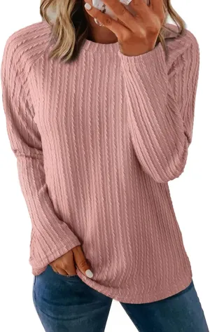 Dokotoo Womens Tops Long Sleeve Lightweight Shirts 2025 Spring Fashion Trendy Tops Crewneck Casual Knit Basic Tee