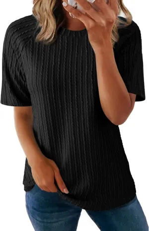 Dokotoo Women's Tops Trendy Casual 2025 Crew Neck Lightweight Shirts Knit Tunic Basic T-Shirt