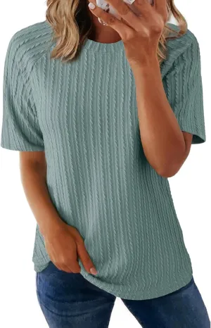 Dokotoo Women's Tops Trendy Casual 2025 Crew Neck Lightweight Shirts Knit Tunic Basic T-Shirt