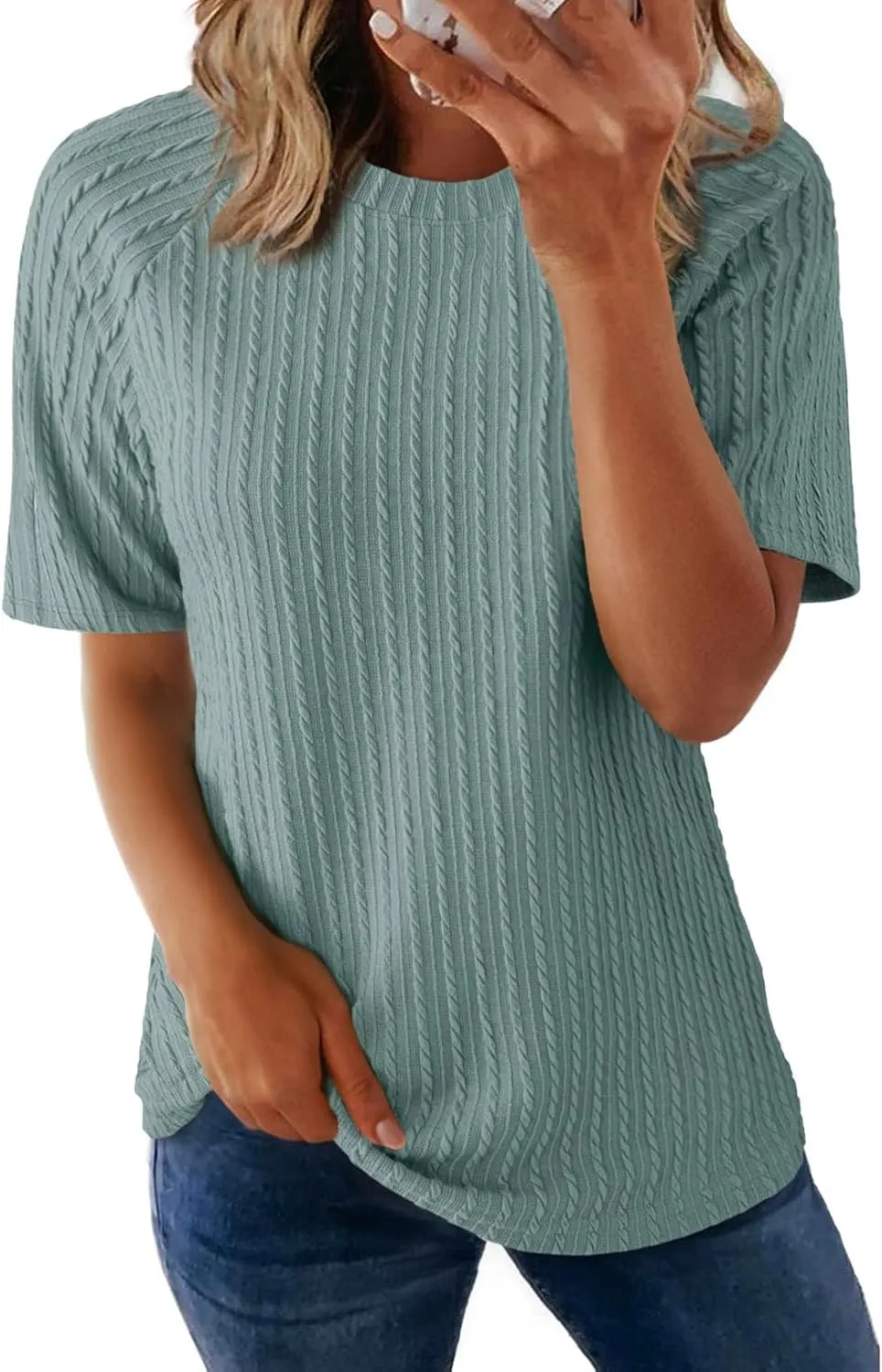 Dokotoo Women's Tops Trendy Casual 2025 Crew Neck Lightweight Shirts Knit Tunic Basic T-Shirt