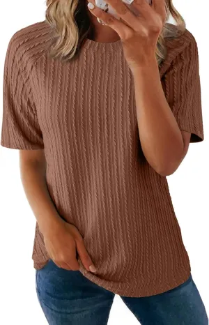 Dokotoo Women's Tops Trendy Casual 2025 Crew Neck Lightweight Shirts Knit Tunic Basic T-Shirt