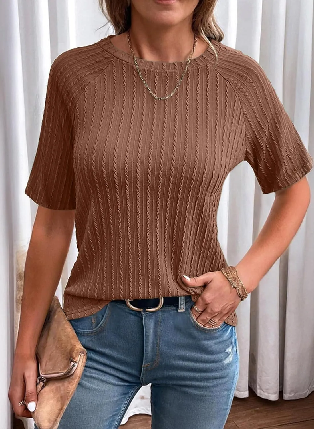 Dokotoo Women's Tops Trendy Casual 2025 Crew Neck Lightweight Shirts Knit Tunic Basic T-Shirt