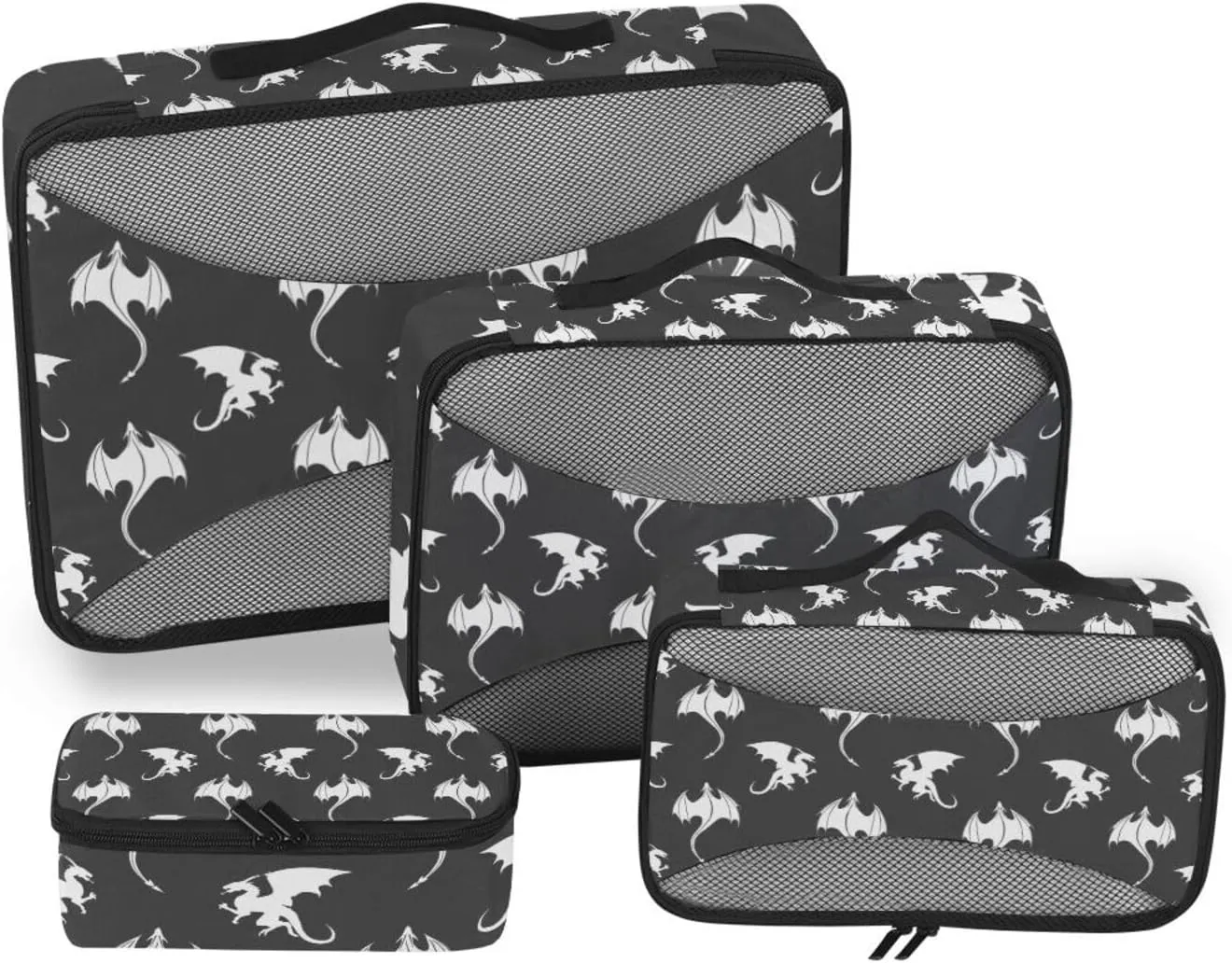 Dragons and Wyverns on Black Travel Packing Cube Set of 4 Pack Luggage Packing Organizers Suitcase Organizer Bags for Travel