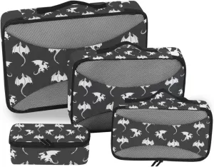 Dragons and Wyverns on Black Travel Packing Cube Set of 4 Pack Luggage Packing Organizers Suitcase Organizer Bags for Travel