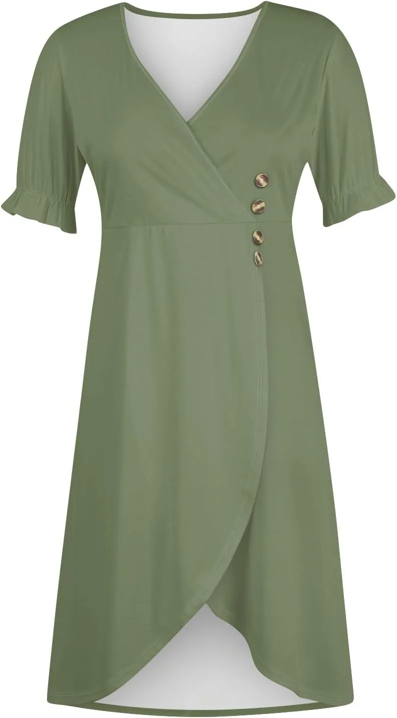 Dresses for Women 2024 Spring Summer Trendy Elegant V Neck Wrap Floral Dress Flowy Ruched Irregular Hem Midi Dresses