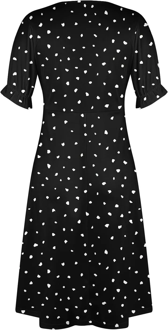 Dresses for Women 2024 Spring Summer Trendy Elegant V Neck Wrap Floral Dress Flowy Ruched Irregular Hem Midi Dresses
