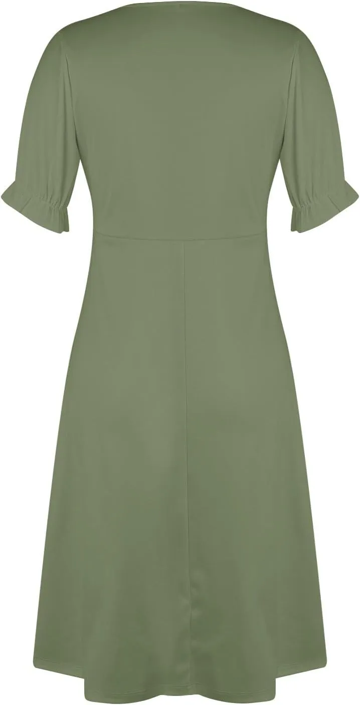 Dresses for Women 2024 Spring Summer Trendy Elegant V Neck Wrap Floral Dress Flowy Ruched Irregular Hem Midi Dresses
