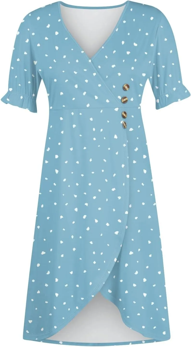 Dresses for Women 2024 Spring Summer Trendy Elegant V Neck Wrap Floral Dress Flowy Ruched Irregular Hem Midi Dresses