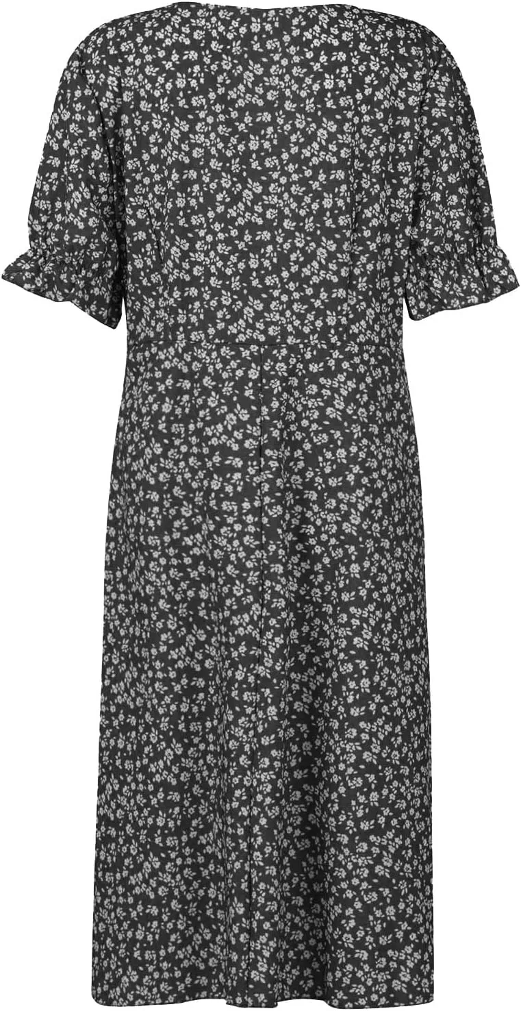 Dresses for Women 2024 Spring Summer Trendy Elegant V Neck Wrap Floral Dress Flowy Ruched Irregular Hem Midi Dresses